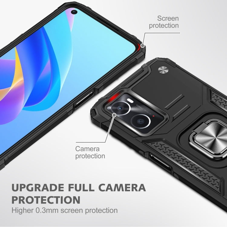 For OPPO A36 / A76 Magnetic Armor Shockproof TPU + PC Phone Case with Metal Ring Holder