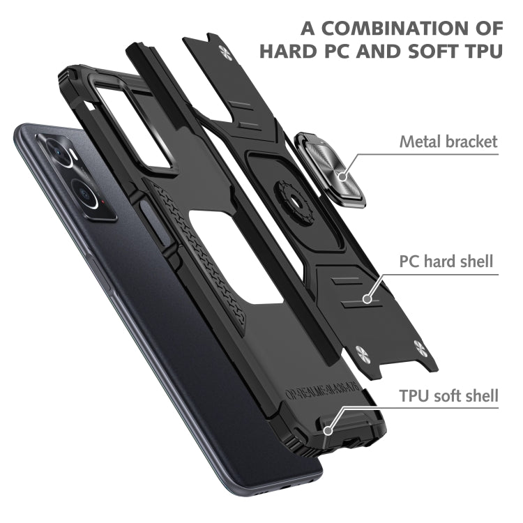 For OPPO A36 / A76 Magnetic Armor Shockproof TPU + PC Phone Case with Metal Ring Holder