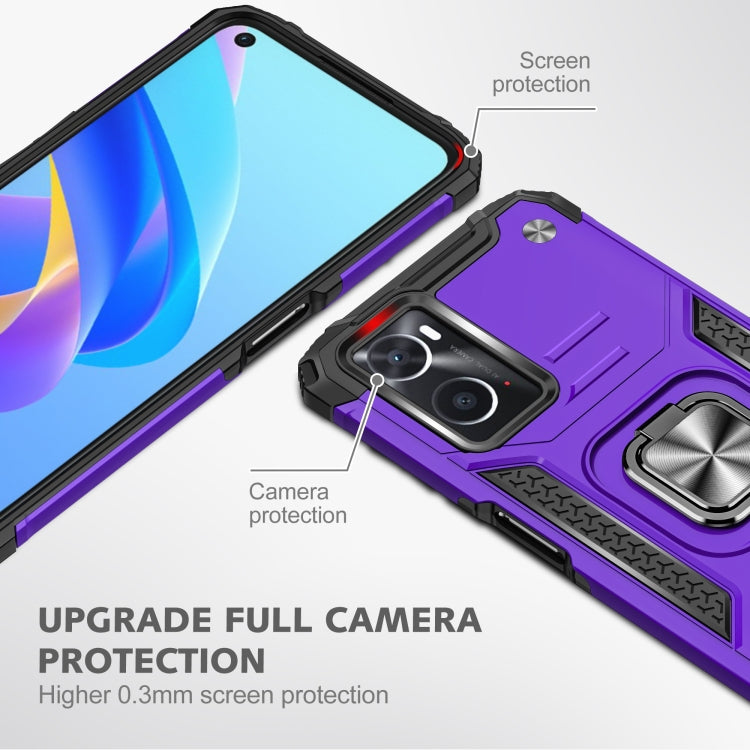 For OPPO A36 / A76 Magnetic Armor Shockproof TPU + PC Phone Case with Metal Ring Holder