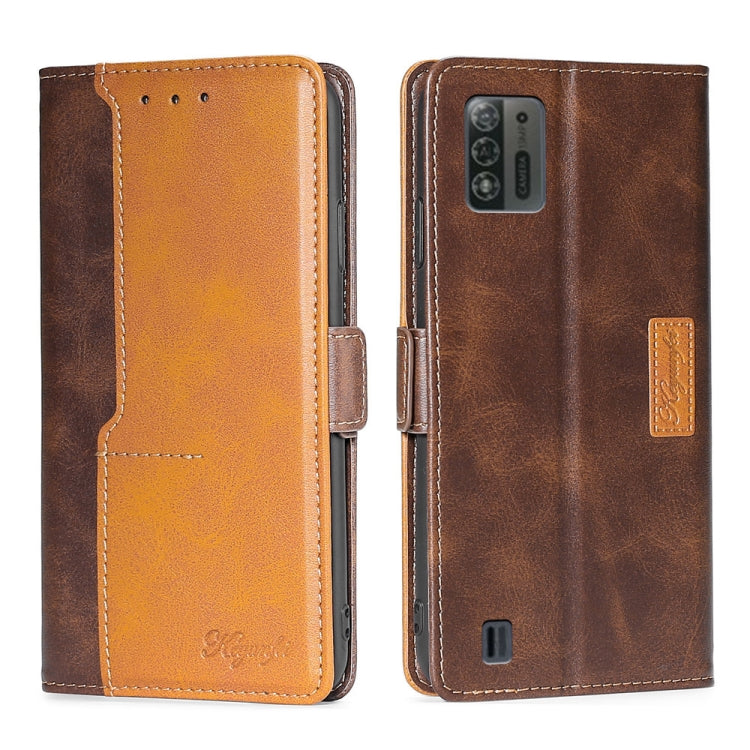 For ZTE Blade A52 Lite Contrast Color Side Buckle Leather Phone Case