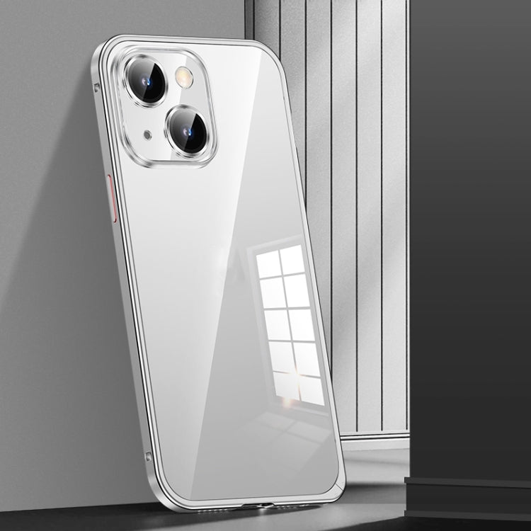 For iPhone 14 Spring Buckle Metal Transparent Phone Case with Lens Protection