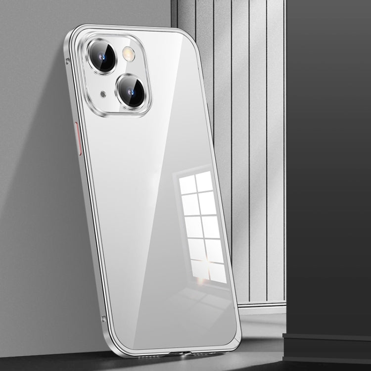 For iPhone 14 Plus Spring Buckle Metal Transparent Phone Case with Lens Protection