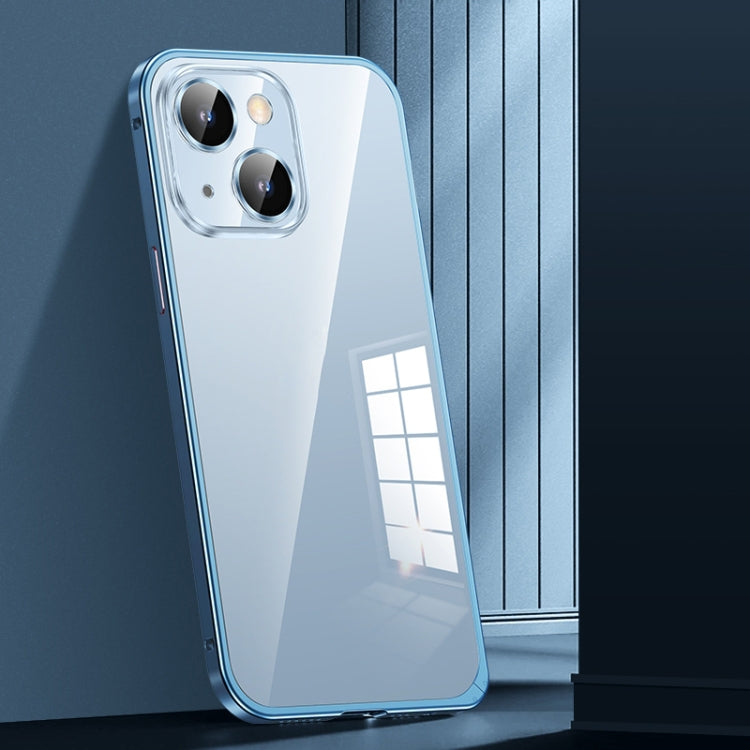 For iPhone 14 Plus Spring Buckle Metal Transparent Phone Case with Lens Protection