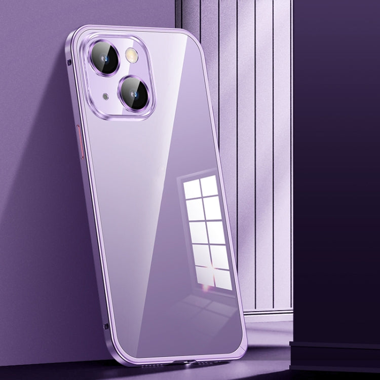 For iPhone 14 Plus Spring Buckle Metal Transparent Phone Case with Lens Protection