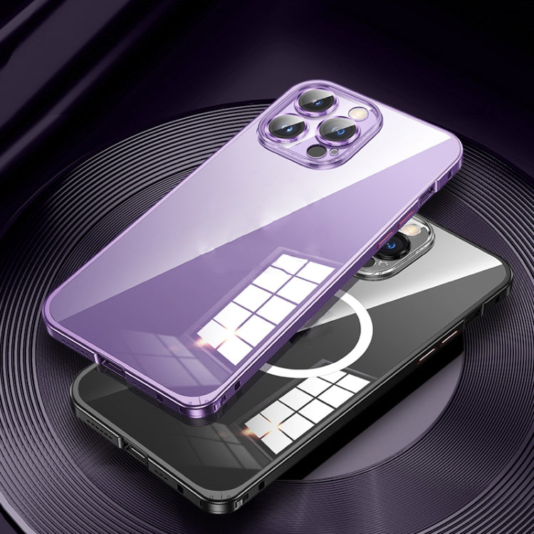For iPhone 14 Plus Spring Buckle Metal Transparent Phone Case with Lens Protection