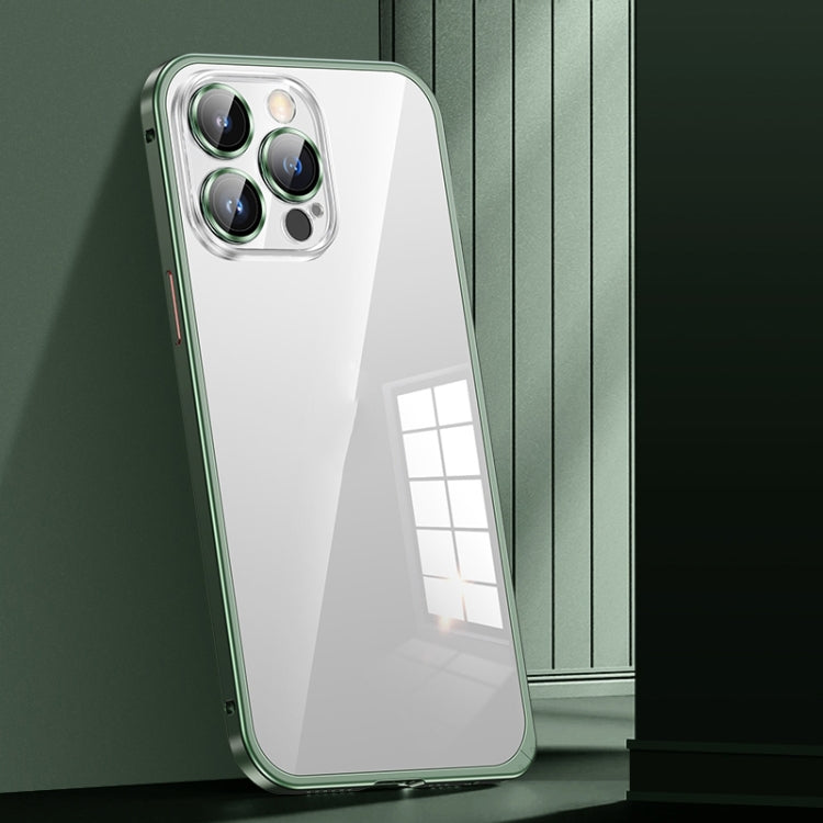 For iPhone 14 Pro Spring Buckle Metal Transparent Phone Case with Lens Protection