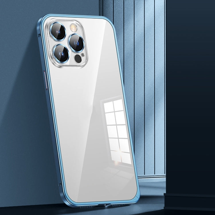For iPhone 14 Pro Spring Buckle Metal Transparent Phone Case with Lens Protection