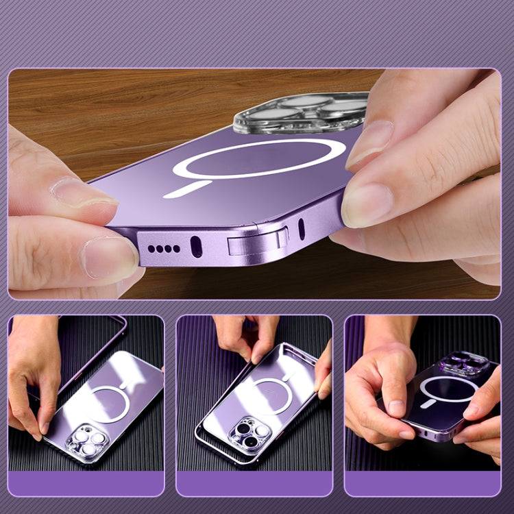 For iPhone 14 Pro Spring Buckle Metal Transparent Phone Case with Lens Protection