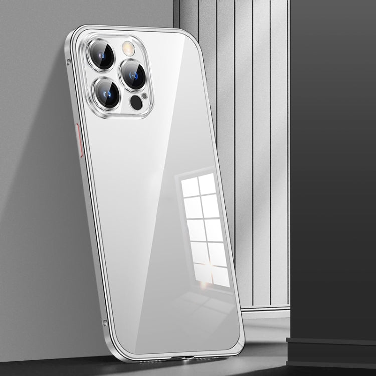 For iPhone 14 Pro Max Spring Buckle Metal Transparent Phone Case with Lens Protection