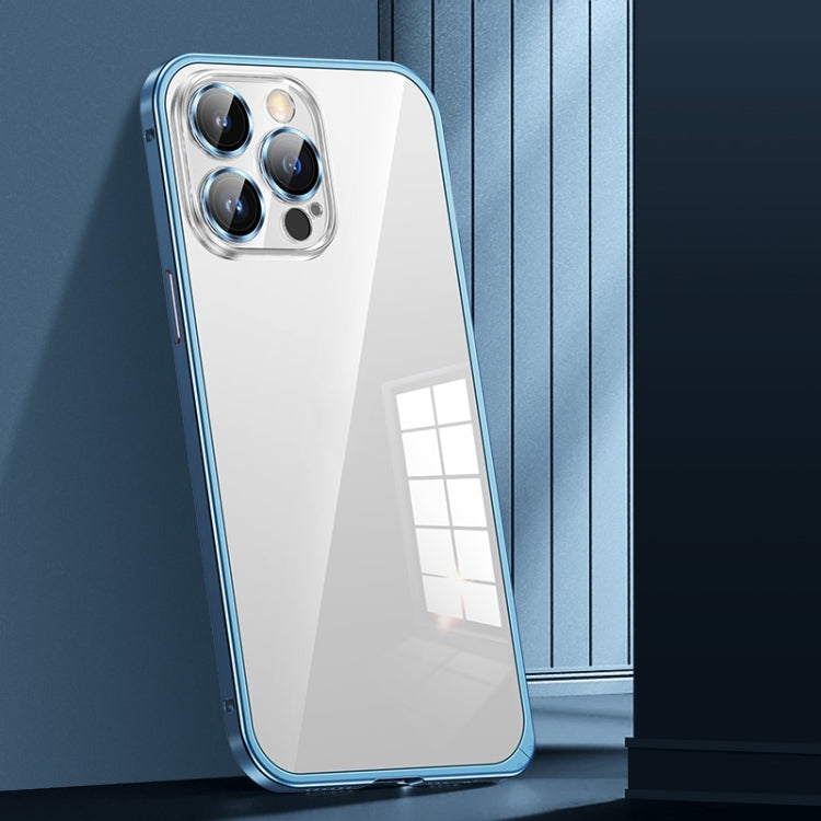For iPhone 14 Pro Max Spring Buckle Metal Transparent Phone Case with Lens Protection