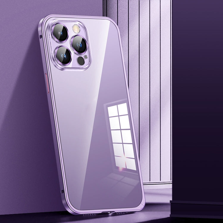 For iPhone 14 Pro Max Spring Buckle Metal Transparent Phone Case with Lens Protection
