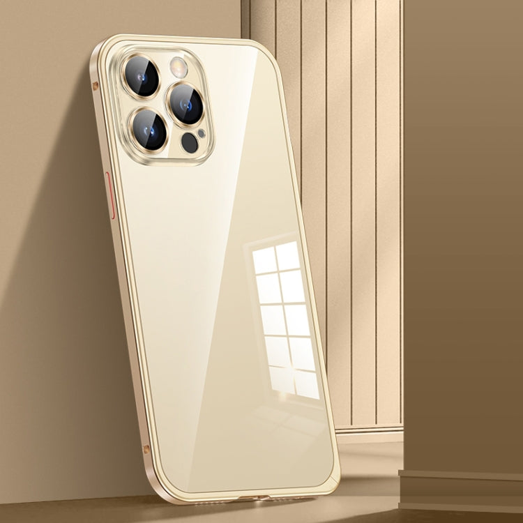 For iPhone 13 Pro Max Spring Buckle Metal Transparent Phone Case with Lens Protection