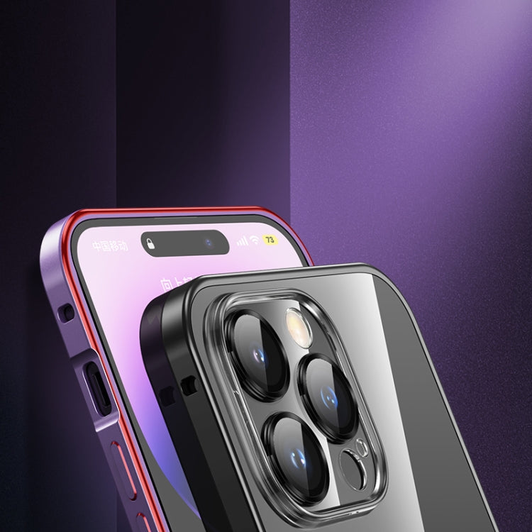 For iPhone 13 Pro Max Spring Buckle Metal Transparent Phone Case with Lens Protection