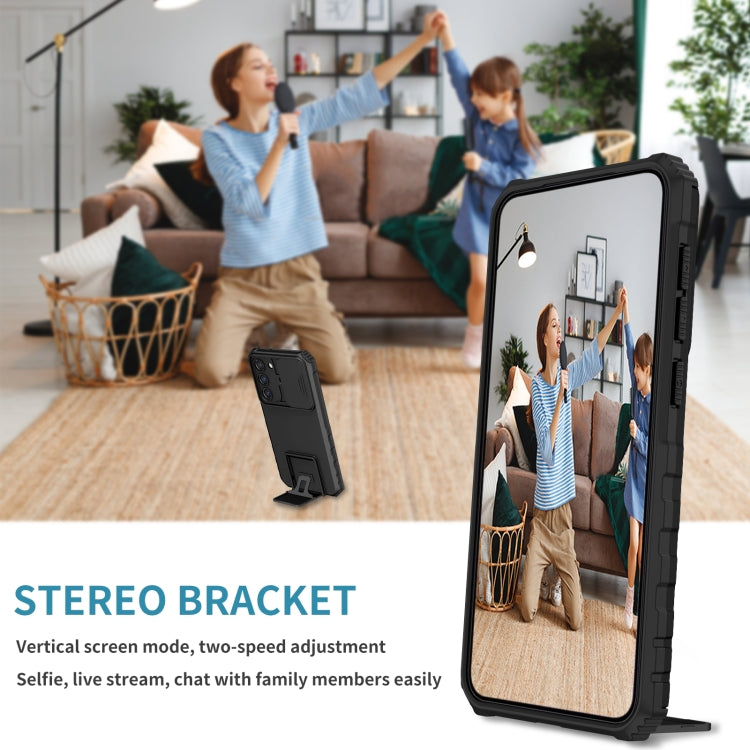 For Samsung Galaxy S23+ 5G Stereoscopic Holder Sliding Camshield Phone Case