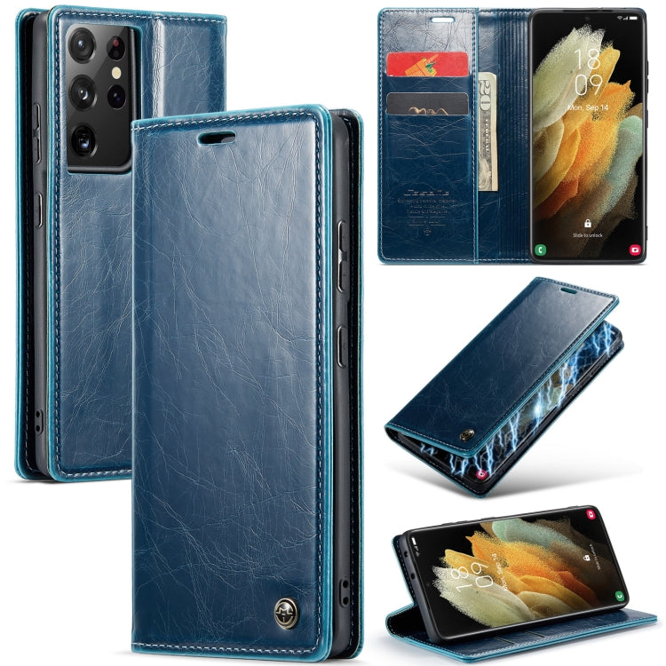 For Samsung Galaxy S21 Ultra 5G CaseMe 003 Crazy Horse Texture Leather Phone Case