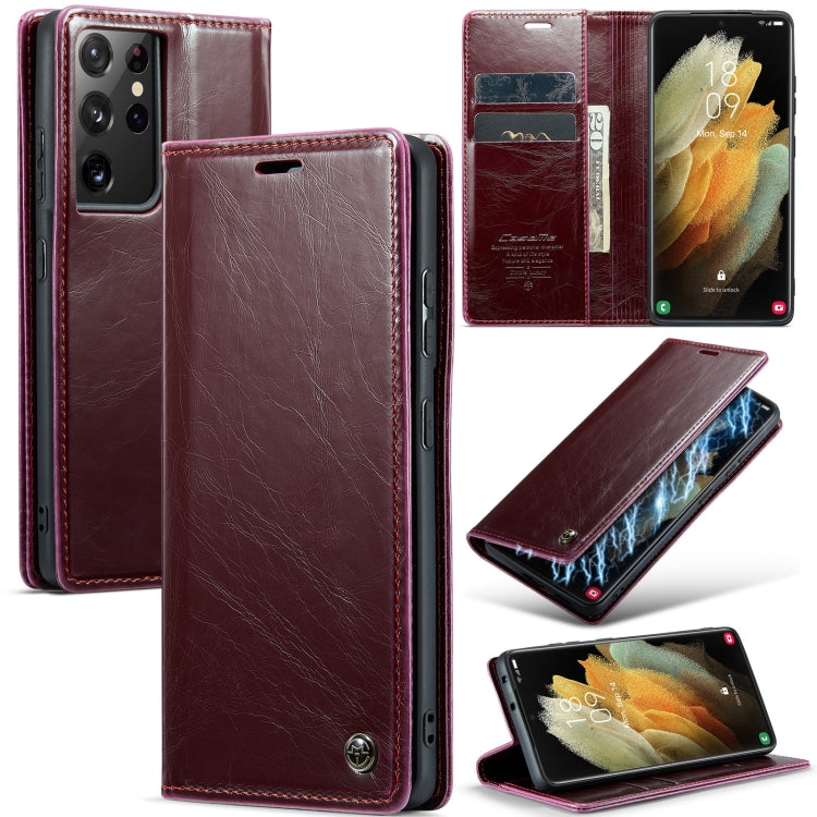 For Samsung Galaxy S21 Ultra 5G CaseMe 003 Crazy Horse Texture Leather Phone Case