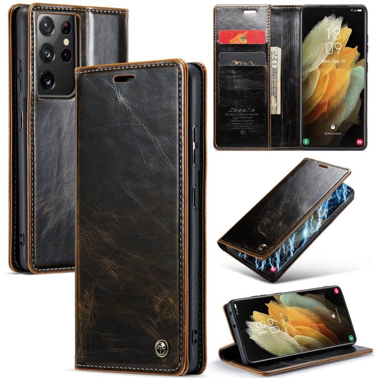 For Samsung Galaxy S21 Ultra 5G CaseMe 003 Crazy Horse Texture Leather Phone Case
