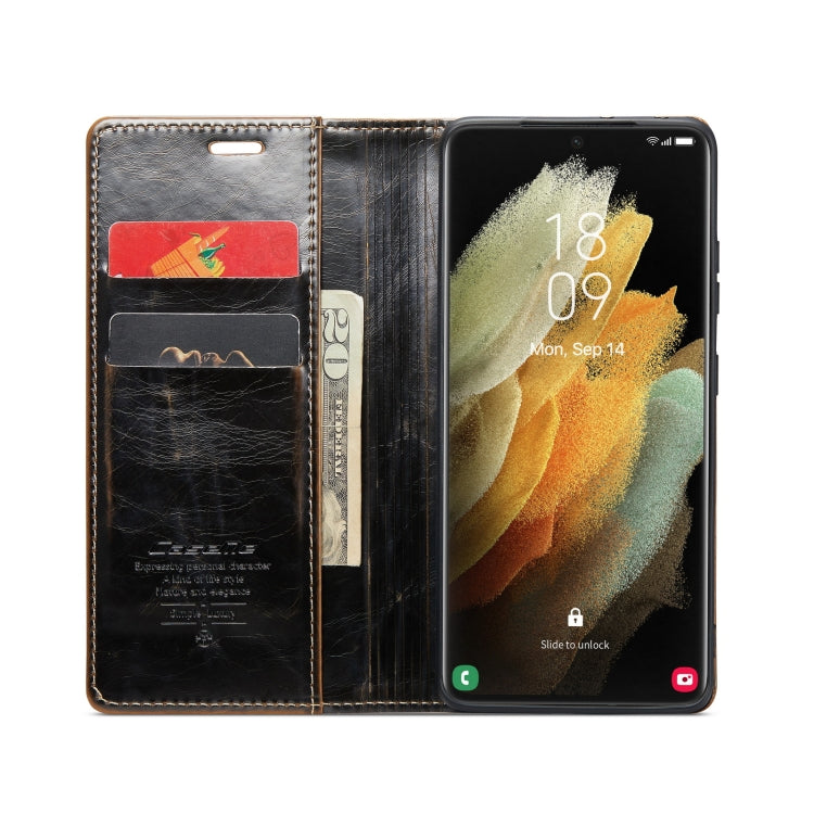 For Samsung Galaxy S21 Ultra 5G CaseMe 003 Crazy Horse Texture Leather Phone Case