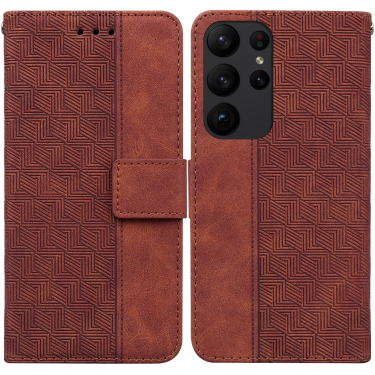For Samsung Galaxy S23 Ultra 5G Geometric Embossed Flip Leather Phone Case