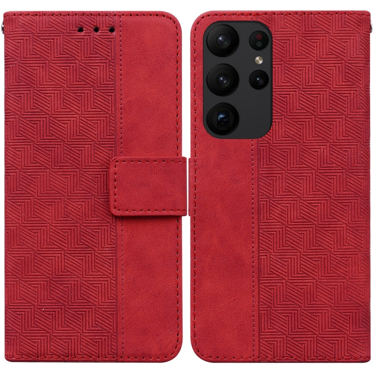 For Samsung Galaxy S23 Ultra 5G Geometric Embossed Flip Leather Phone Case
