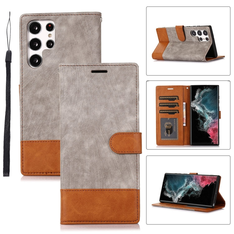 For Samsung Galaxy S22 Ultra 5G Splicing Leather Phone Case