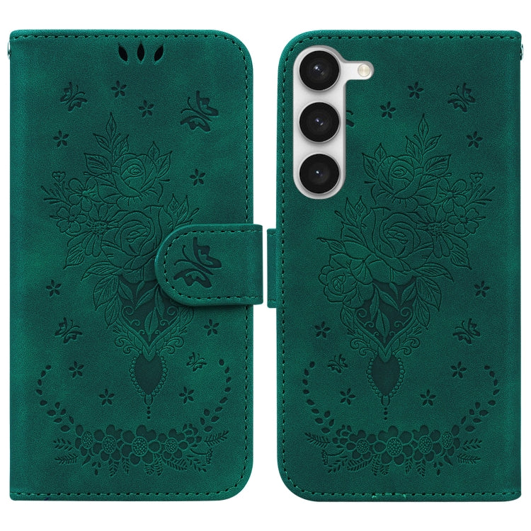 For Samsung Galaxy S23 5G Butterfly Rose Embossed Leather Phone Case