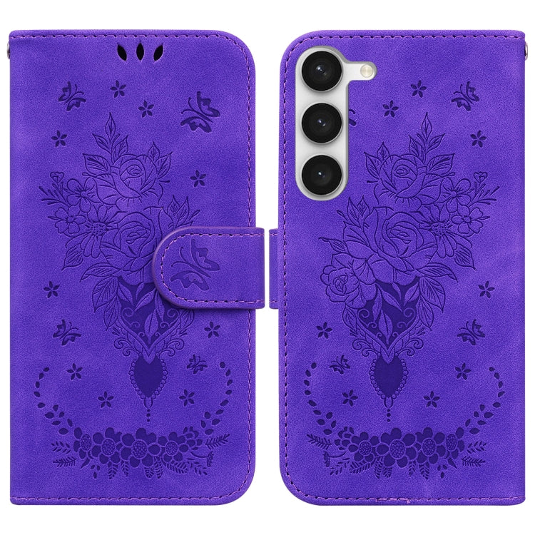 For Samsung Galaxy S23 5G Butterfly Rose Embossed Leather Phone Case