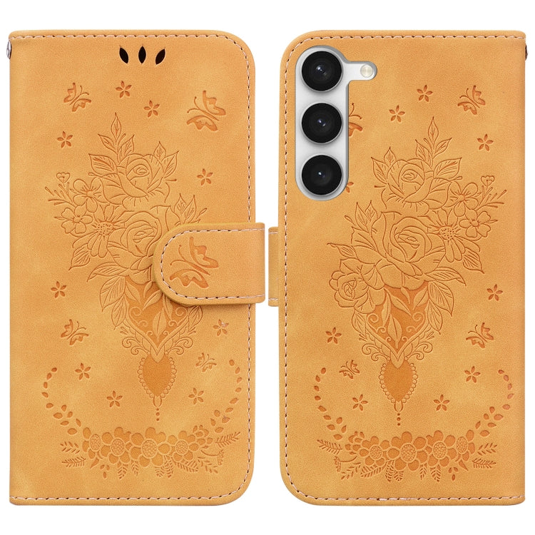 For Samsung Galaxy S23 5G Butterfly Rose Embossed Leather Phone Case