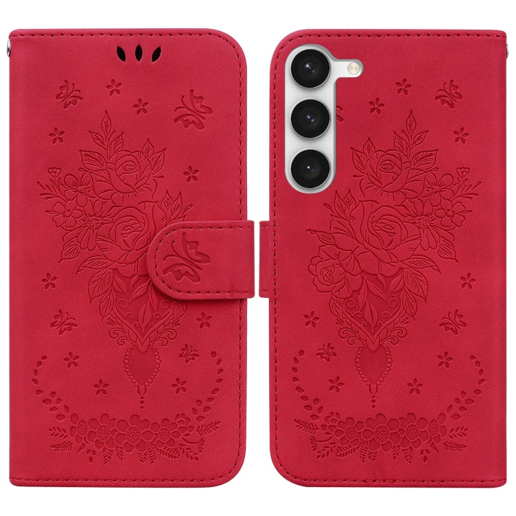 For Samsung Galaxy S23+ 5G Butterfly Rose Embossed Leather Phone Case