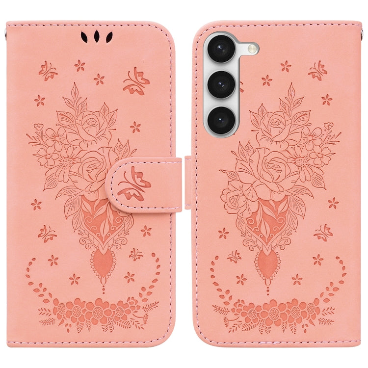 For Samsung Galaxy S23+ 5G Butterfly Rose Embossed Leather Phone Case