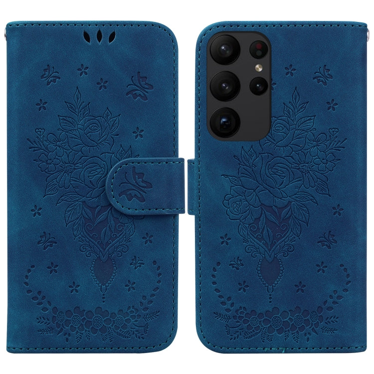 For Samsung Galaxy S23 Ultra 5G Butterfly Rose Embossed Leather Phone Case
