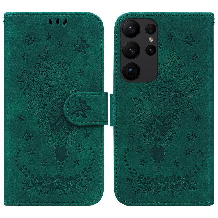 For Samsung Galaxy S23 Ultra 5G Butterfly Rose Embossed Leather Phone Case
