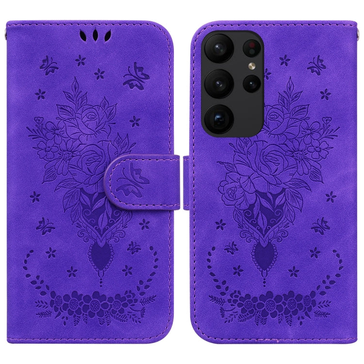 For Samsung Galaxy S23 Ultra 5G Butterfly Rose Embossed Leather Phone Case