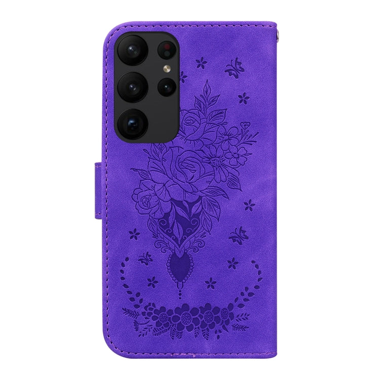 For Samsung Galaxy S23 Ultra 5G Butterfly Rose Embossed Leather Phone Case