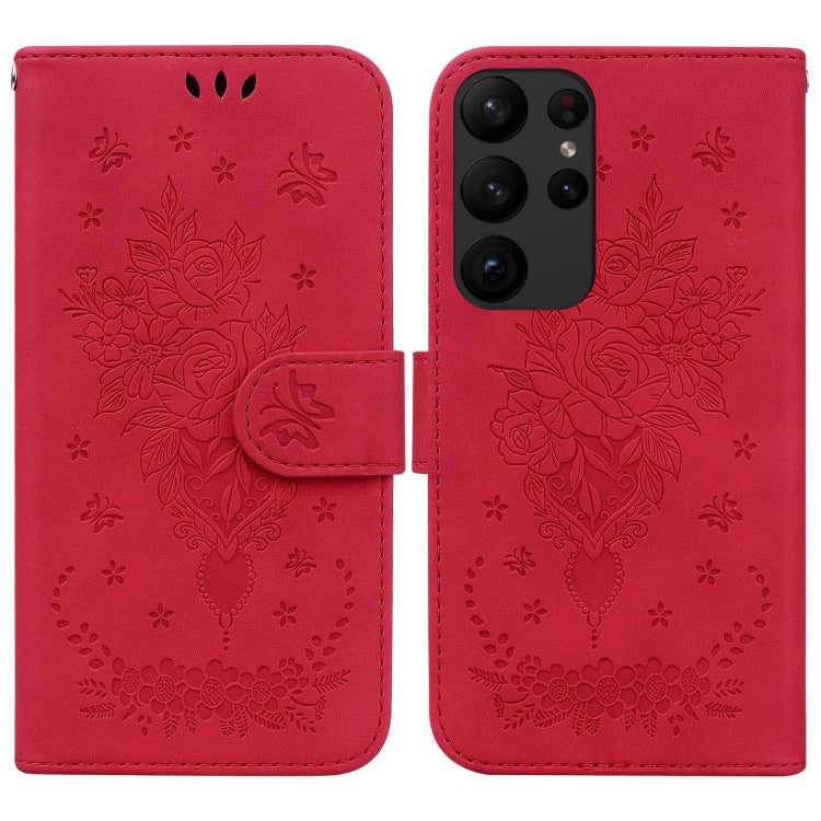 For Samsung Galaxy S23 Ultra 5G Butterfly Rose Embossed Leather Phone Case