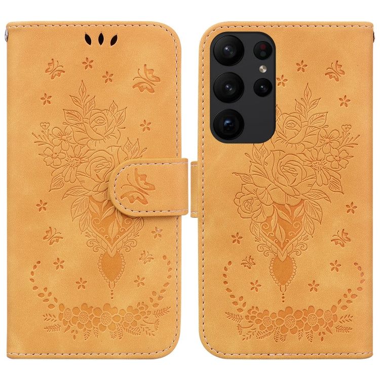 For Samsung Galaxy S23 Ultra 5G Butterfly Rose Embossed Leather Phone Case