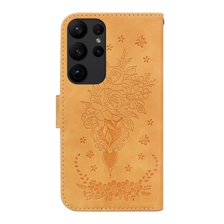 For Samsung Galaxy S23 Ultra 5G Butterfly Rose Embossed Leather Phone Case