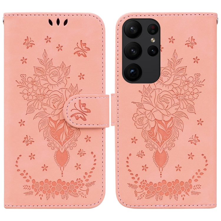 For Samsung Galaxy S23 Ultra 5G Butterfly Rose Embossed Leather Phone Case