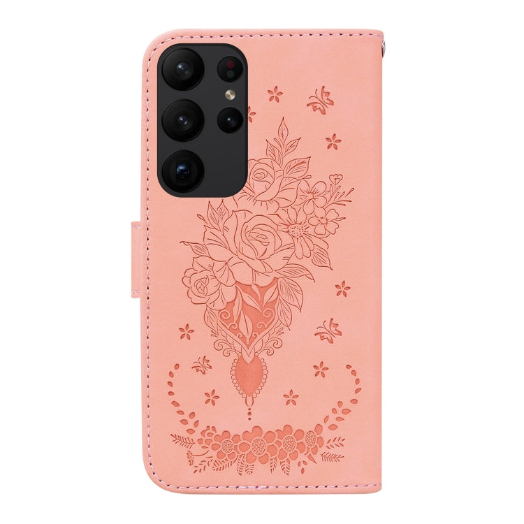 For Samsung Galaxy S23 Ultra 5G Butterfly Rose Embossed Leather Phone Case