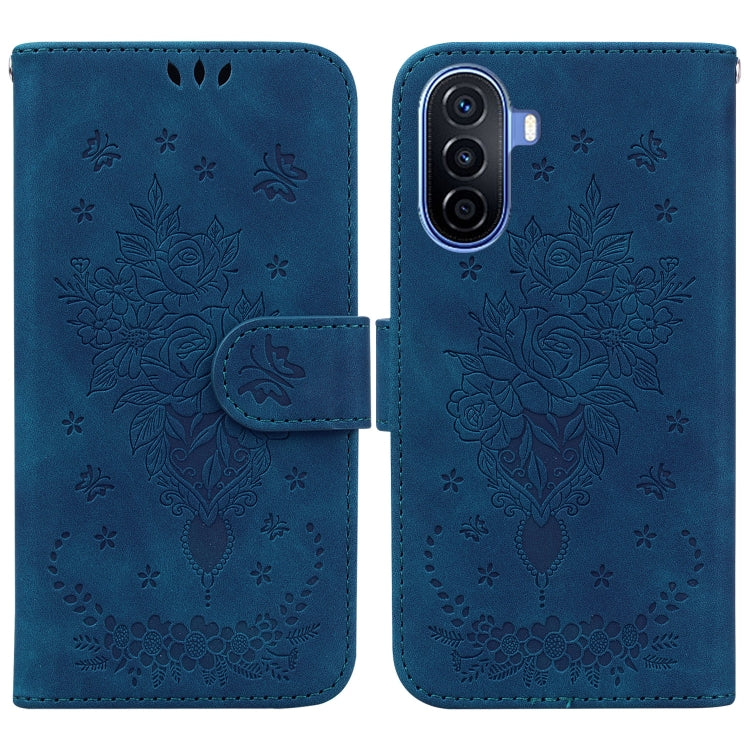 For Huawei nova Y70 Plus Butterfly Rose Embossed Leather Phone Case
