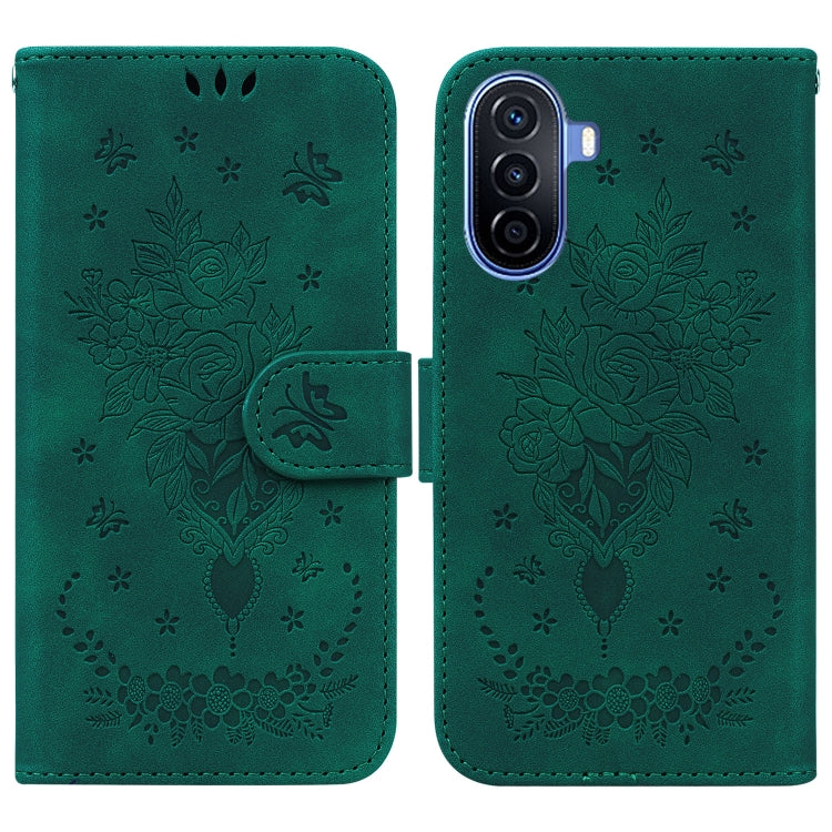 For Huawei nova Y70 Plus Butterfly Rose Embossed Leather Phone Case