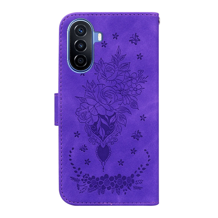For Huawei nova Y70 Plus Butterfly Rose Embossed Leather Phone Case