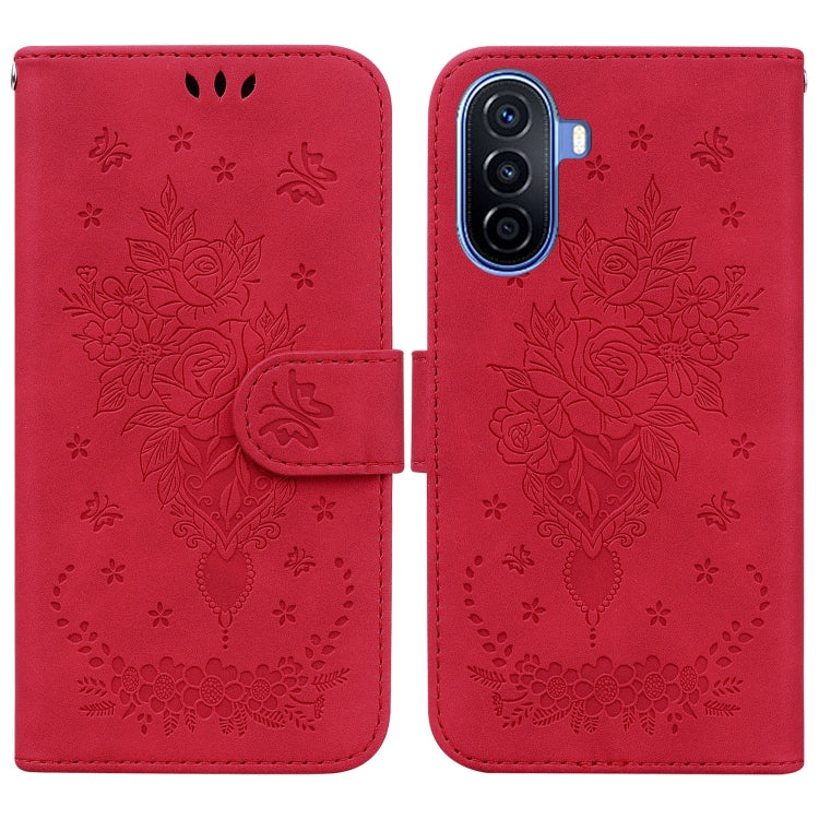 For Huawei nova Y70 Plus Butterfly Rose Embossed Leather Phone Case