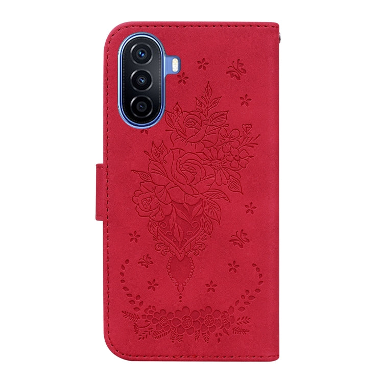 For Huawei nova Y70 Plus Butterfly Rose Embossed Leather Phone Case