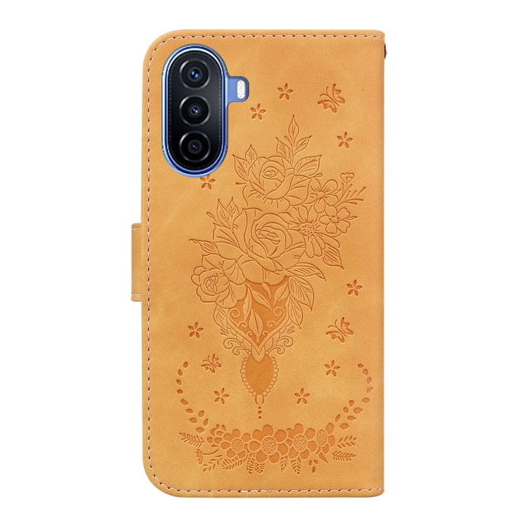 For Huawei nova Y70 Plus Butterfly Rose Embossed Leather Phone Case