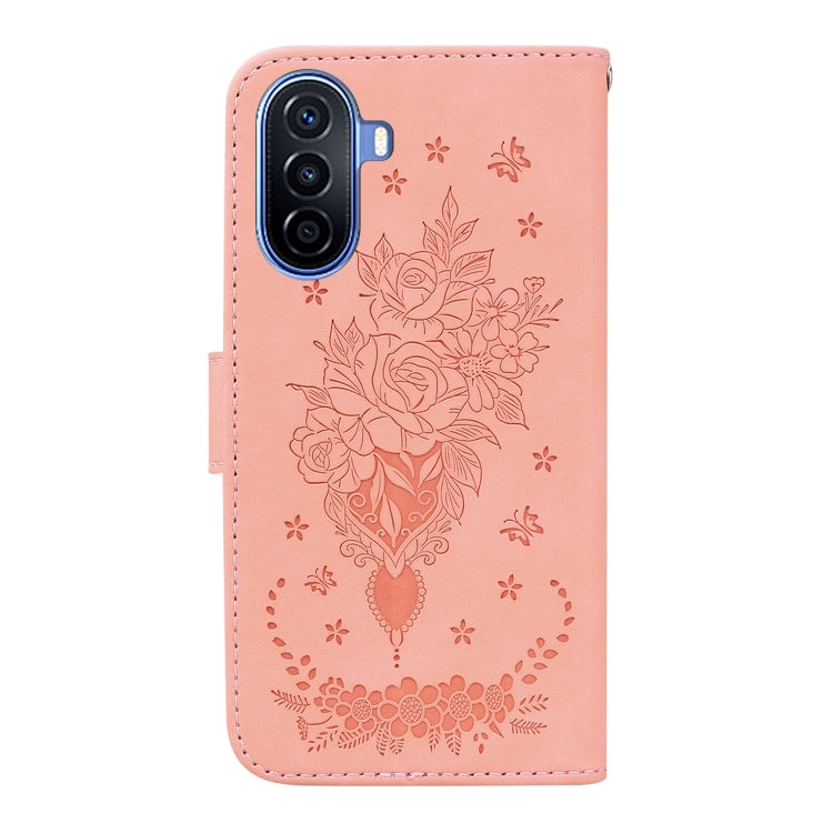 For Huawei nova Y70 Plus Butterfly Rose Embossed Leather Phone Case