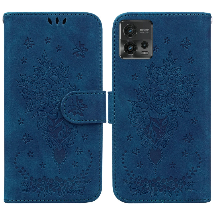 For Motorola Moto G72 Butterfly Rose Embossed Leather Phone Case