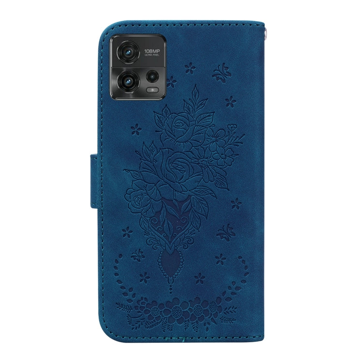 For Motorola Moto G72 Butterfly Rose Embossed Leather Phone Case