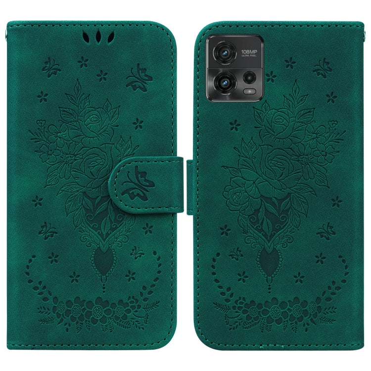 For Motorola Moto G72 Butterfly Rose Embossed Leather Phone Case