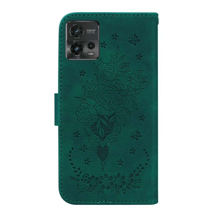For Motorola Moto G72 Butterfly Rose Embossed Leather Phone Case